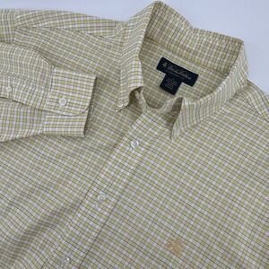 Brooks Brothers Men's Large Gingham Check Button Down Shirt Yellow Long Sleeve